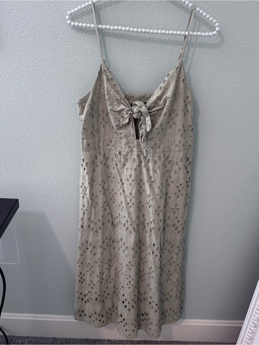 Express Green Eyelet Midi Dress with Front Tie